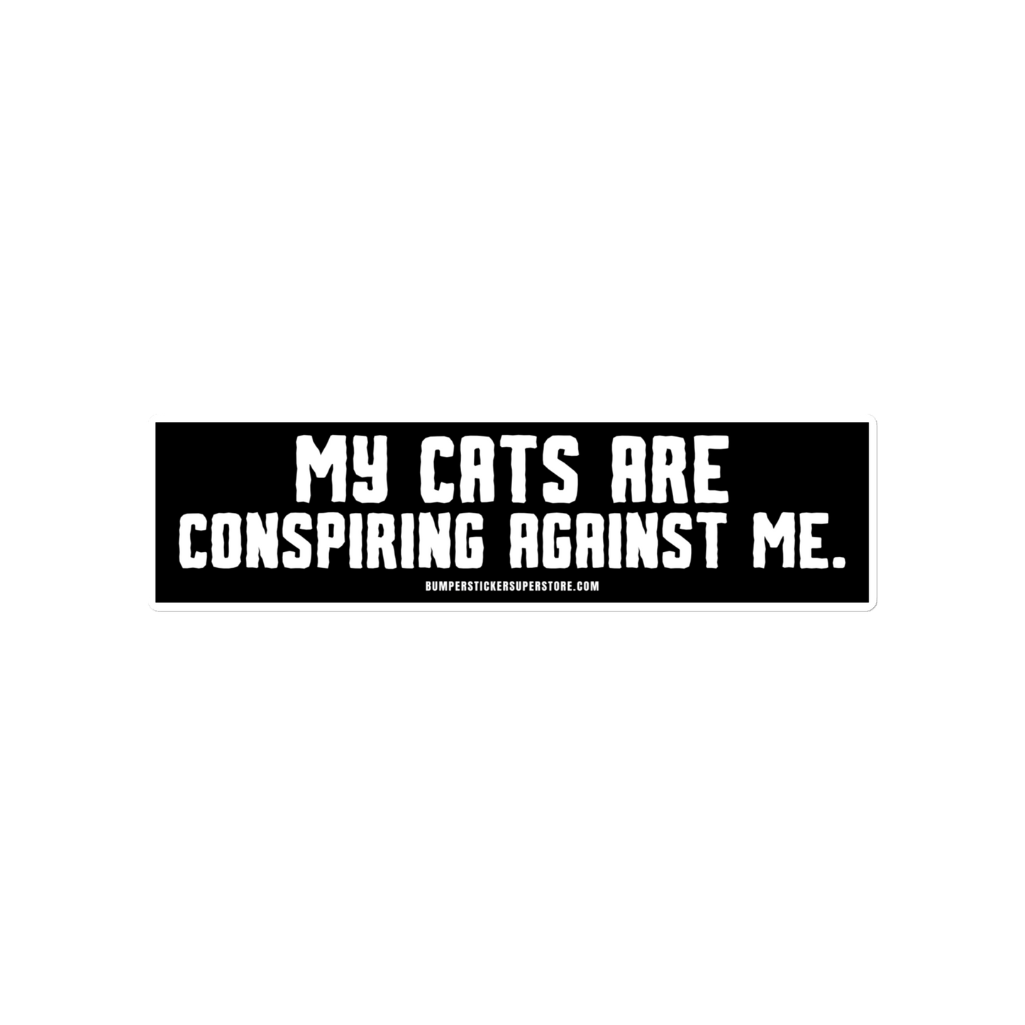 My cats are conspiring against me. Viral Bumper Sticker - Bumper Sticker Superstore - Funny Bumper Sticker - LIfestyle Apparel Brands