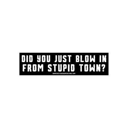 Did you just blow in from stupid town? Viral Bumper Sticker - Bumper Sticker Superstore - Funny Bumper Sticker - LIfestyle Apparel Brands