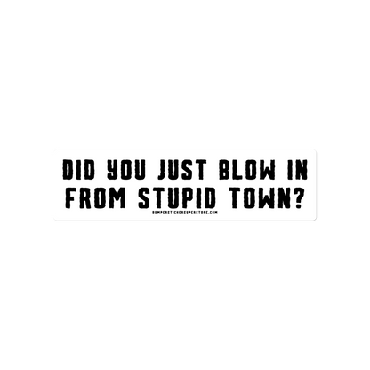 Did you just blow in from stupid town? Viral Bumper Sticker - Bumper Sticker Superstore - Funny Bumper Sticker - LIfestyle Apparel Brands