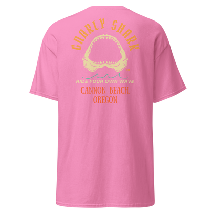 Gnarly Shark Cannon Beach Oregon T-Shirt - Front / Back - Gildan classic 5000