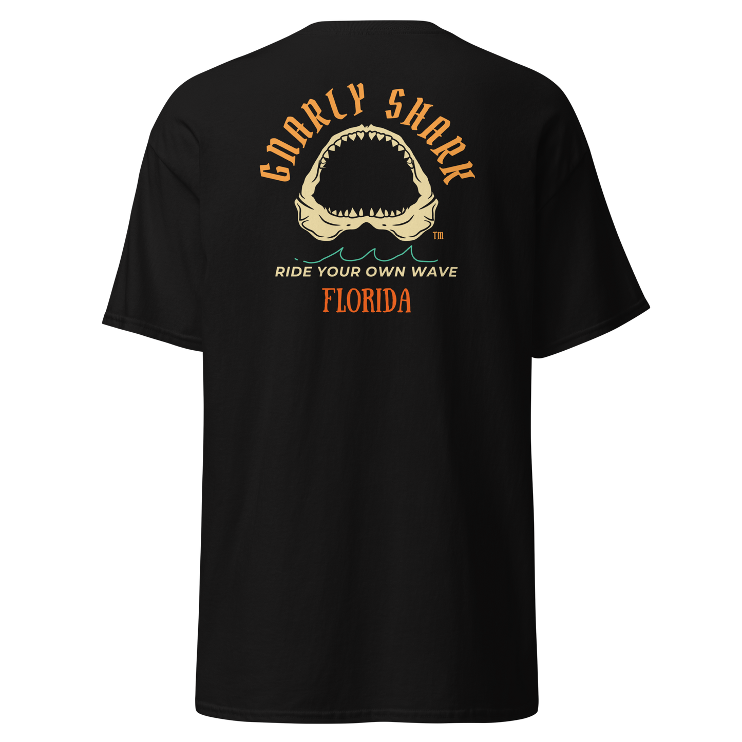 Gnarly Shark Florida T-Shirt - Front / Back - Gildan classic 5000