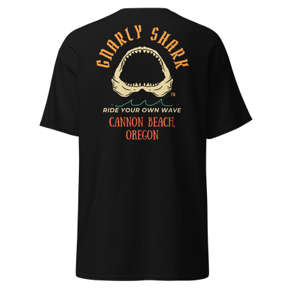 Gnarly Shark Cannon Beach Oregon T-Shirt - Front / Back - Gildan classic 5000