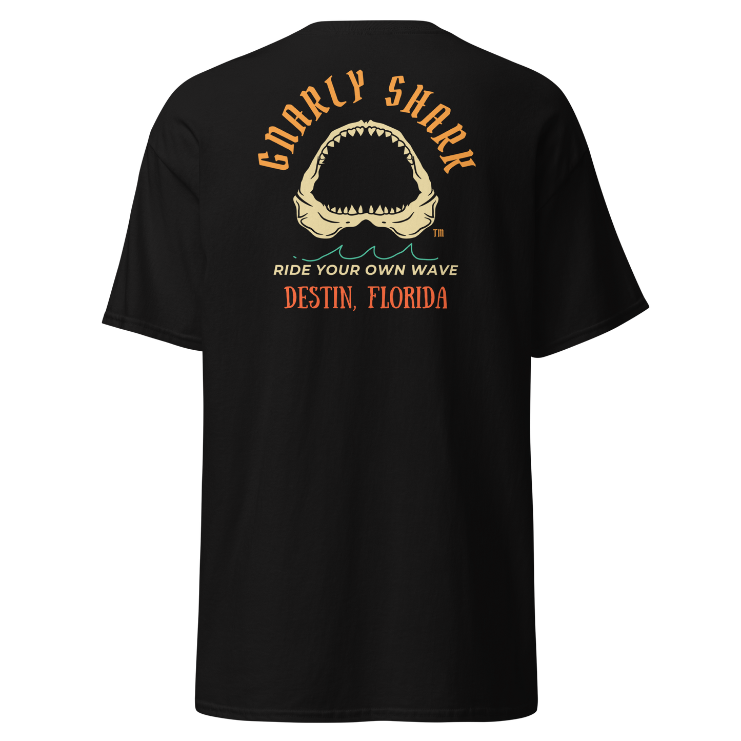 Gnarly Shark Destin Florida T-Shirt - Front / Back - Gildan classic 5000