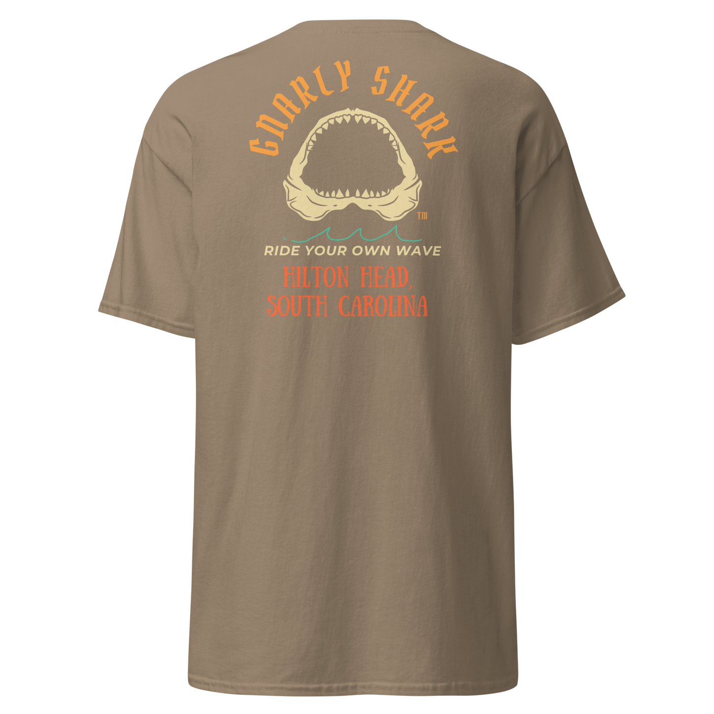 Gnarly Shark Hilton Head South Carolina T-Shirt - Front / Back - Gildan classic 5000