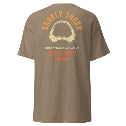 Gnarly Shark Cannon Beach Oregon T-Shirt - Front / Back - Gildan classic 5000