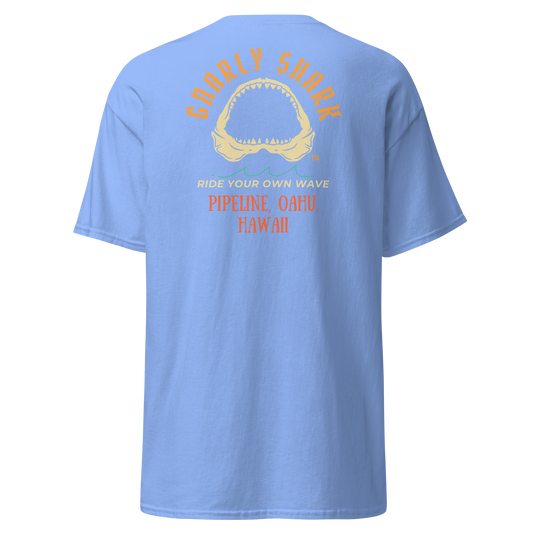 Gnarly Shark Pipeline Oahu Hawaii T-Shirt - Front / Back - Gildan classic 5000