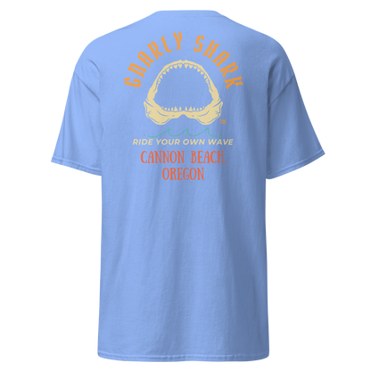 Gnarly Shark Cannon Beach Oregon T-Shirt - Front / Back - Gildan classic 5000