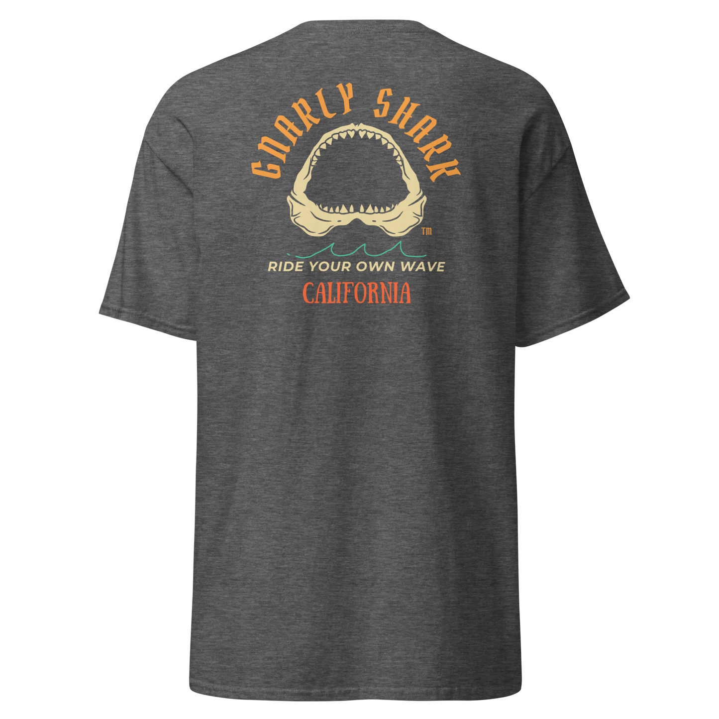 Gnarly Shark California T-Shirt - Front / Back - Gildan classic 5000