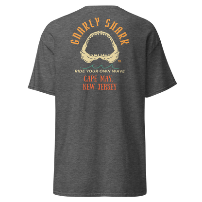 Gnarly Shark Cape May New Jersey T-Shirt - Front / Back - Gildan classic 5000