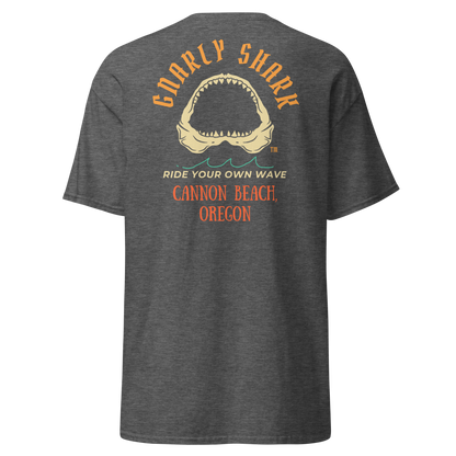 Gnarly Shark Cannon Beach Oregon T-Shirt - Front / Back - Gildan classic 5000