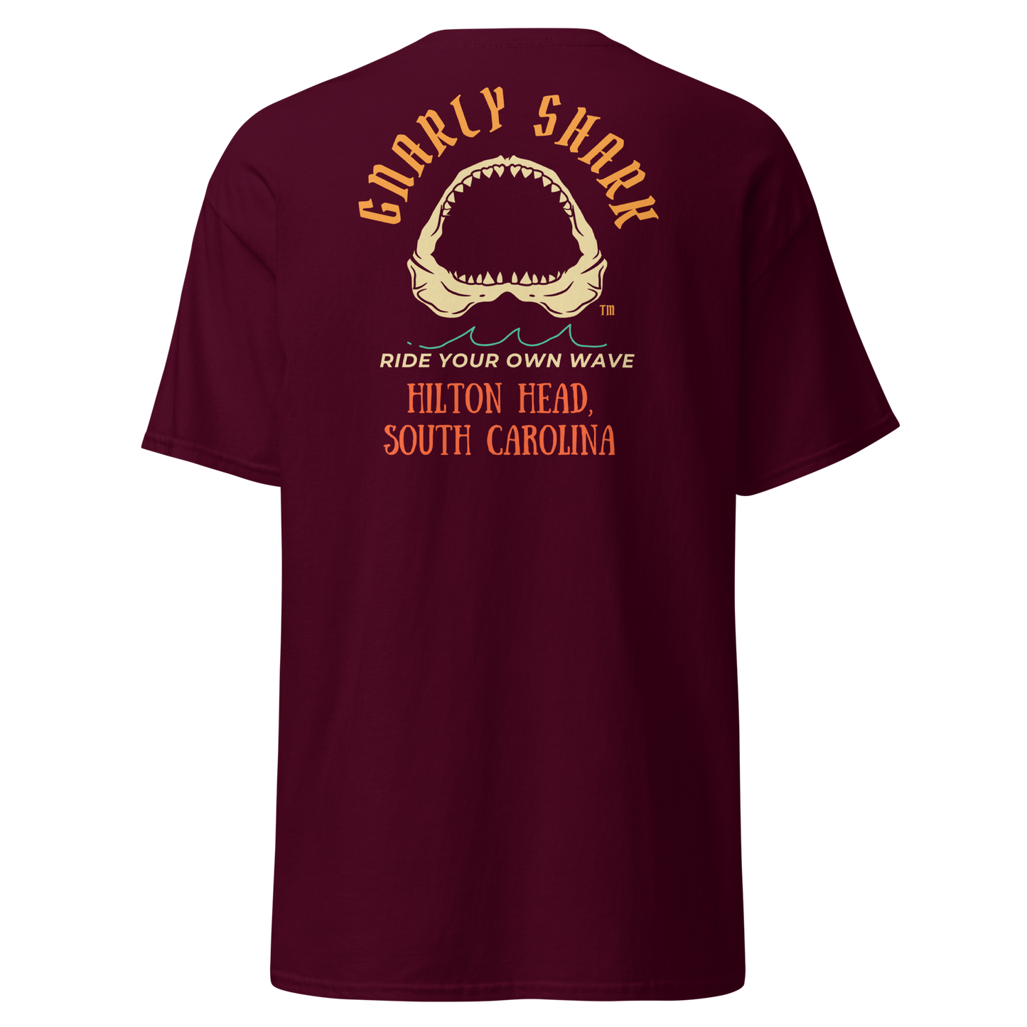 Gnarly Shark Hilton Head South Carolina T-Shirt - Front / Back - Gildan classic 5000