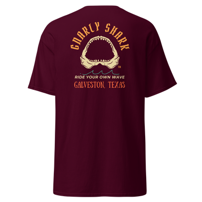 Gnarly Shark Galveston Texas T-Shirt - Front / Back - Gildan classic 5000