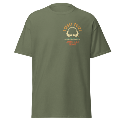 Gnarly Shark Cannon Beach Oregon T-Shirt - Front / Back - Gildan classic 5000