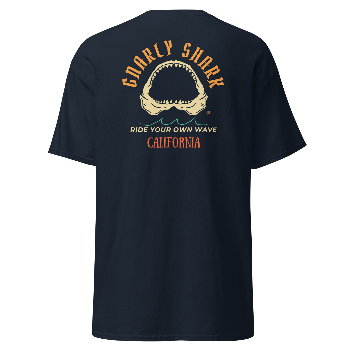 Gnarly Shark California T-Shirt - Front / Back - Gildan classic 5000