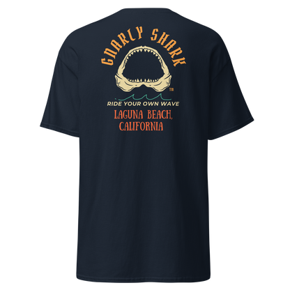 Gnarly Shark Laguna Beach T-Shirt - Front / Back - Gildan classic 5000