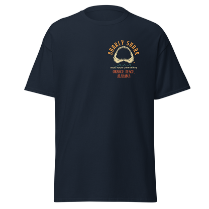 Gnarly Shark Orange Beach Alabama T-Shirt - Front / Back - Gildan classic 5000
