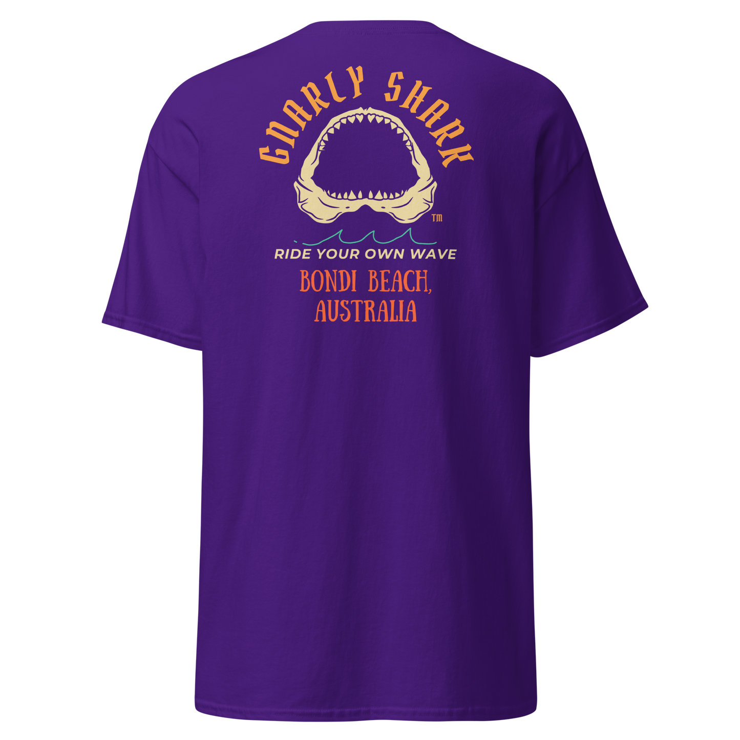 Gnarly Shark Bondi Beach Australia T-Shirt - Front / Back - Gildan classic 5000