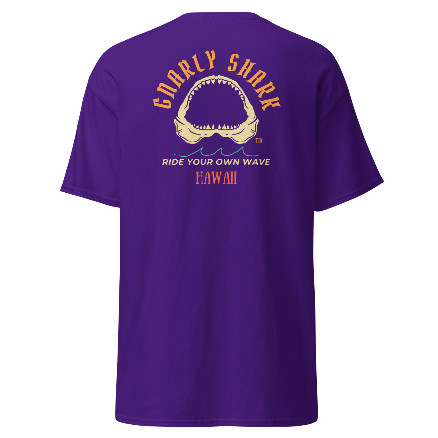 Gnarly Shark Hawaii T-Shirt - Front / Back - Gildan classic 5000
