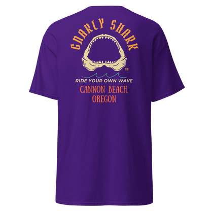 Gnarly Shark Cannon Beach Oregon T-Shirt - Front / Back - Gildan classic 5000