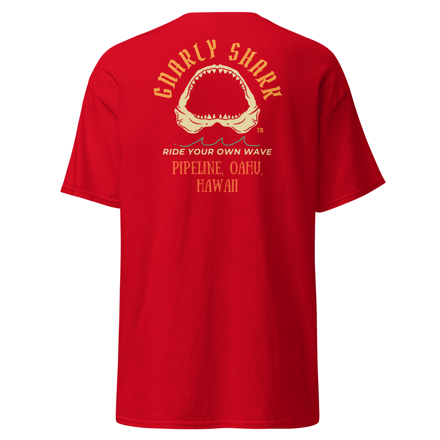 Gnarly Shark Pipeline Oahu Hawaii T-Shirt - Front / Back - Gildan classic 5000