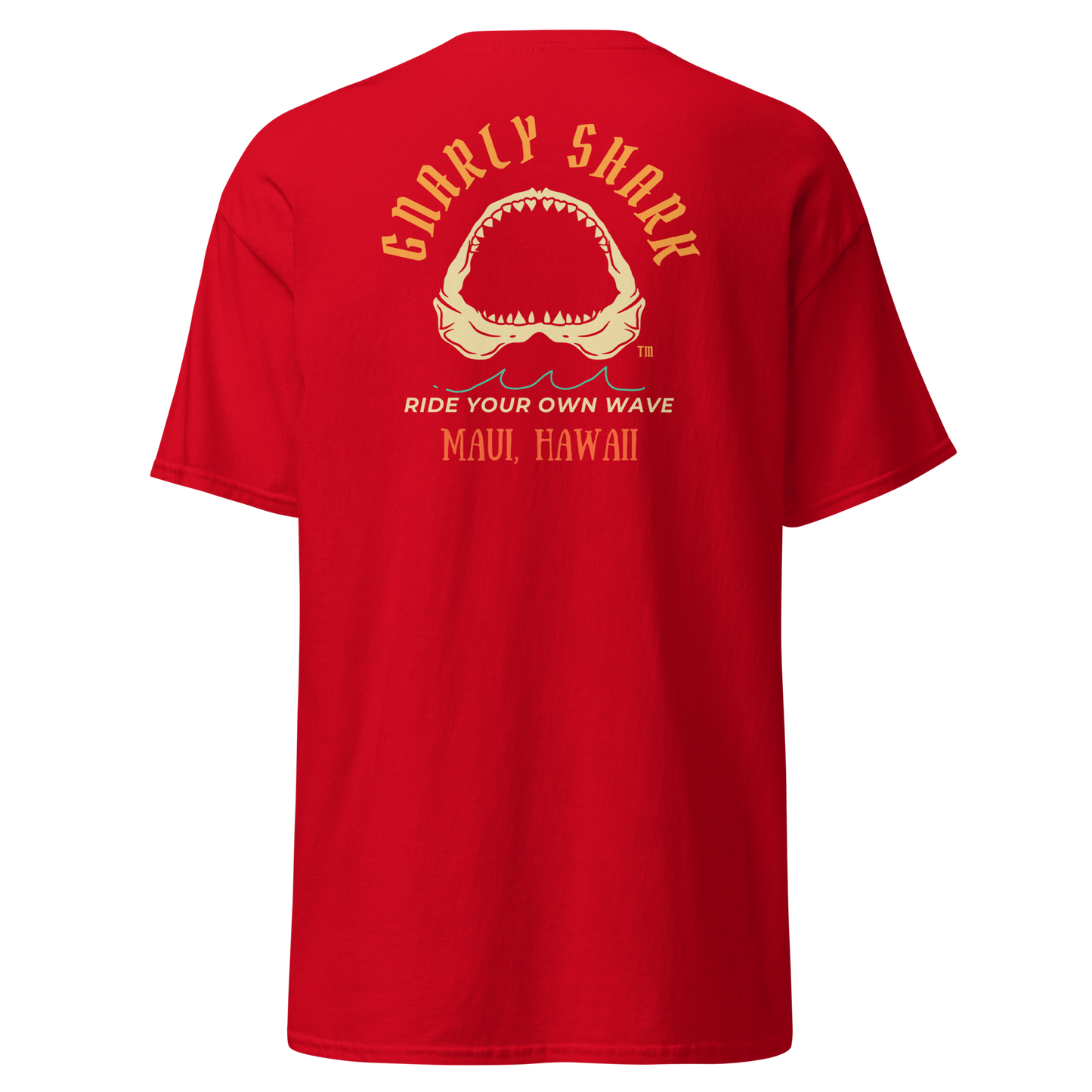 Gnarly Shark Maui Hawaii T-Shirt - Front / Back - Gildan classic 5000