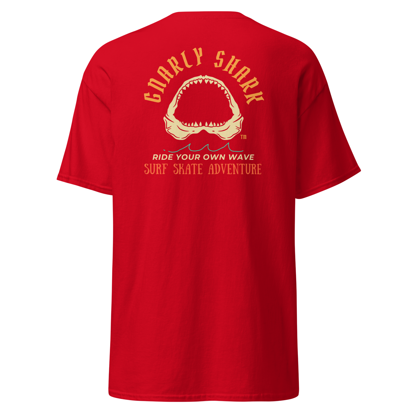 Gnarly Shark Surf Skate Adventure T-Shirt - Front / Back - Gildan classic 5000