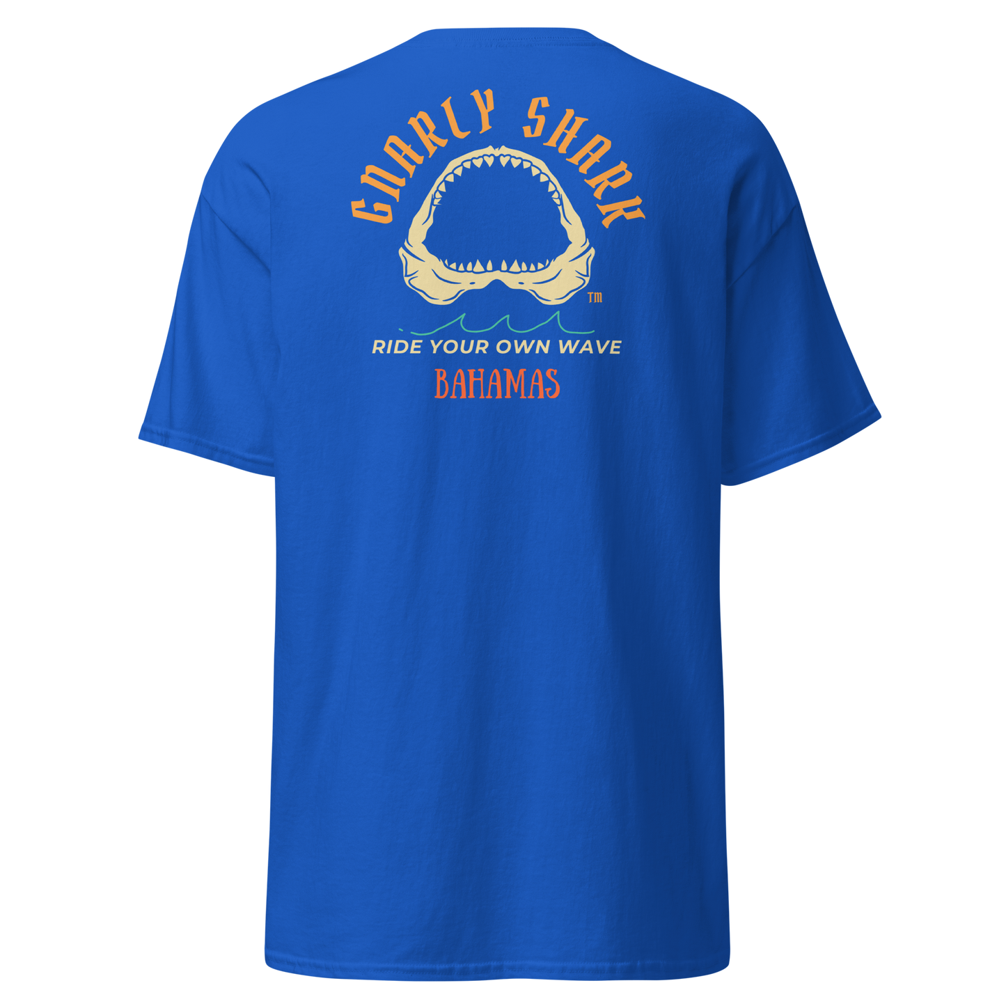 Gnarly Shark T-Shirt - Bahamas Front / Back - Gildan classic 5000