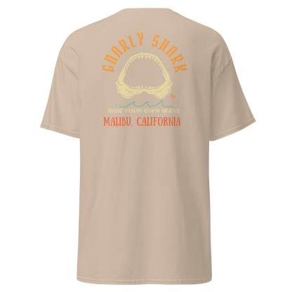 Gnarly Shark Malibu California T-Shirt - Front / Back - Gildan classic 5000