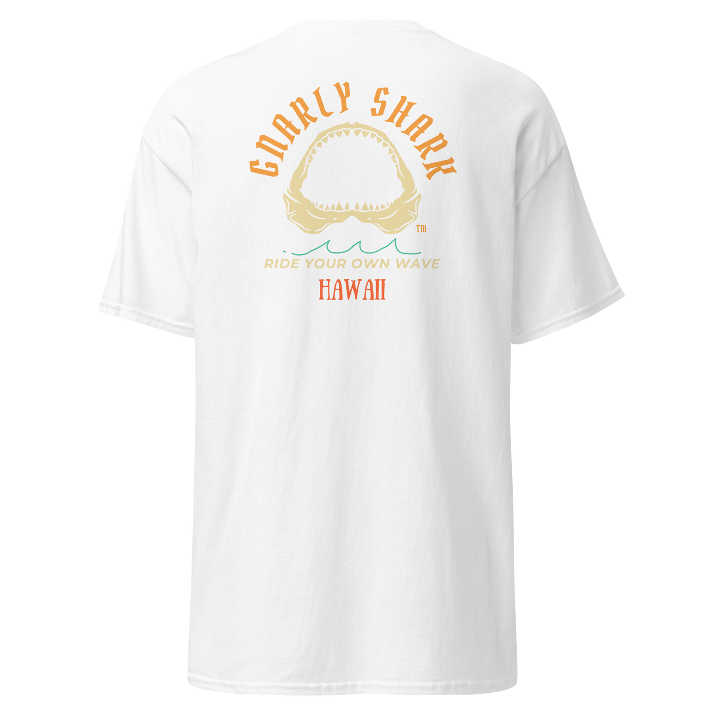Gnarly Shark Hawaii T-Shirt - Front / Back - Gildan classic 5000