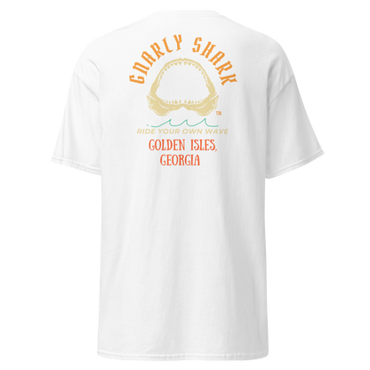 Gnarly Shark Golden Isles Georgia T-Shirt - Front / Back - Gildan classic 5000