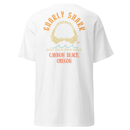 Gnarly Shark Cannon Beach Oregon T-Shirt - Front / Back - Gildan classic 5000